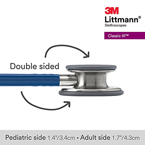 3M Littmann Classic III Monitoring Stethoscope, 5622, More Than 2X as Loud, Weighs Less, Stainless Steel Chestpiece, 27" Navy Blue Tube