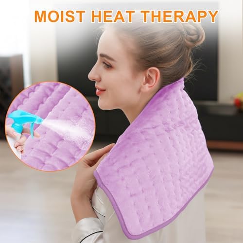 Electric Heating Pads,Heating Pad for Back,Shoulder,Hot Pad for Neck and Arms,Abdomen,Moist Heated Pad for Legs and Knee,Auto Shut Off(Light Purple, 24''×12'')