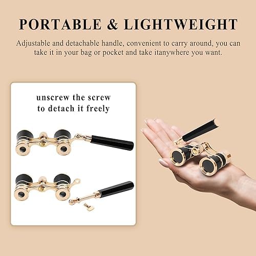 Aroncent Opera Glasses Binoculars 3X25 Compact with Adjustable Handle Theater Glasses, Mini Binocular for Adults Men Women in Opera Musical Concert(Black)