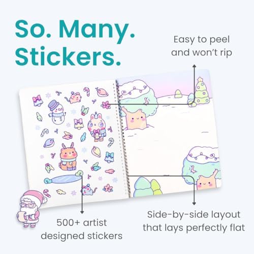 Christmas Sticker + Coloring Book for Kids (500+ Holiday Stickers & 12 Scenes) by Cupkin, Fun Side by Side Winter Activity Books, Stocking Stuffer for Older Boys & Girls Ages 2-4, 4-8 or 8-10