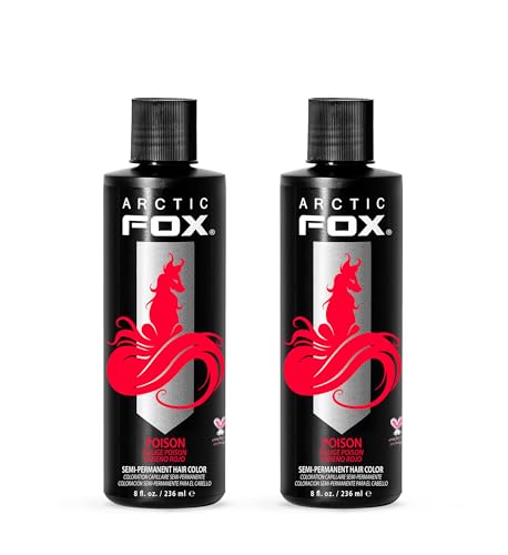 Arctic Fox Semi-Permanent Hair Dye, Vegan & Cruelty-Free, Vibrant Red Color, Ammonia-Free, Peroxide-Free, Conditioning Formula, For All Hair Types, Poison, 8 Fl Oz (Pack of 2)