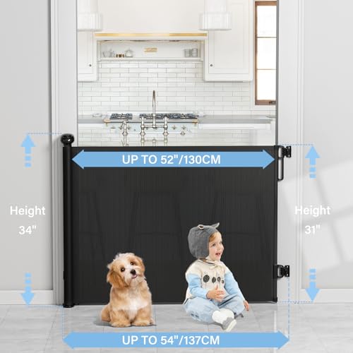 PRObebi Retractable Baby Gates for Stairs, Dog Gate Indoor Extends to 54" Wide 34" Tall, Child Gates for Doorways, Stair Gate Use for Outdoor, Indoor, Hallways, Doorways, Deck, Porch