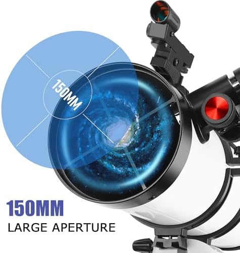 Telescope 150EQ Astronomical Reflector Telescopes for Adults,Professional Manual Equatorial Telescope for Beginners.Comes with 2X Barlow Lens Phone Adapter,Stainless Tripod and Moon Filter