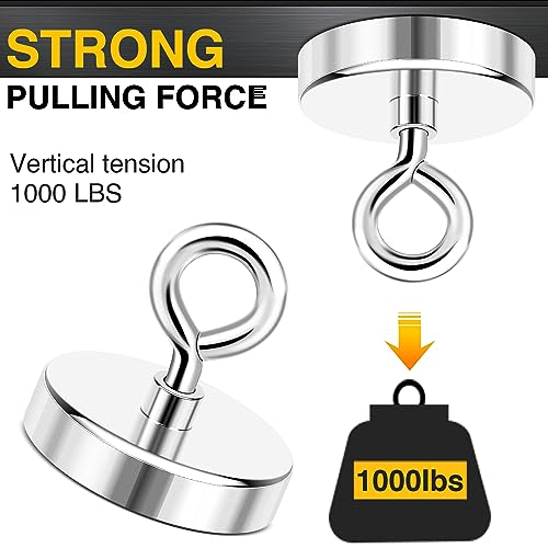 DIYMAG Neodymium Fishing Magnets, 1000lbs (453KG) Pulling Force Rare Earth Magnet with Countersunk Hole Eyebolt Diameter 3.54Inch (90mm) for Retrieving in River an Magnetic Fishing