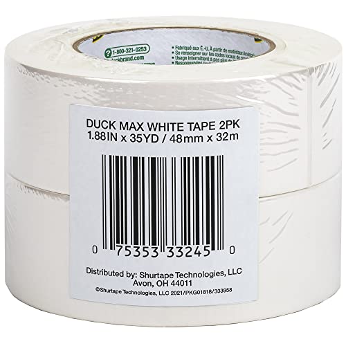 Duck Brand Max Strength Duct Tape, White, 8-Roll Pack, 1.88 Inches x 35 Yards, 242859