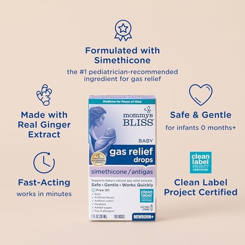 Mommy's Bliss Gas Relief Drops Bottle, Simethicone Drops for Infants, Relieves Stomach Discomfort, Safe & Gentle, Ginger Flavor, 1 Fl Oz (Pack of 3)