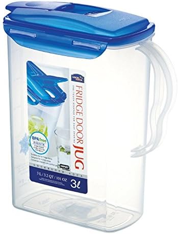 LocknLock Aqua Fridge Door Water Jug with Handle BPA Free Plastic Pitcher with Flip Top Lid Perfect for Making Teas and Juices, 3 Quarts, Blue
