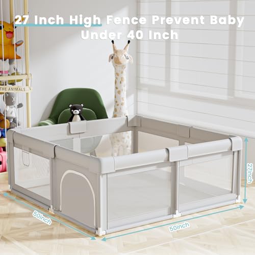 Baby Playpen 50x50 Inch, Play Pens for Babies and Toddlers Baby Fence Baby Play Yards for Indoor & Outdoor with Breathable Mesh Anti-Fall Playpen
