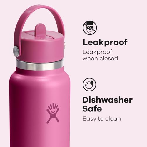 Hydro Flask Water Bottle - Insulated Stainless Steel - Wide Straw Lid, Non Spill, Leakproof in 40 Oz Reef Pink