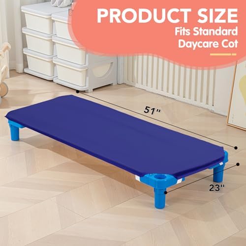 10 Pcs Cot Sheets for Daycare, 23"" X 51"", Blue Daycare Cot Size Sheet with Corner Elastic Loops for Child Boys Girls, Daycare Essentials for Toddler and Preschool, Breathable Microfiber