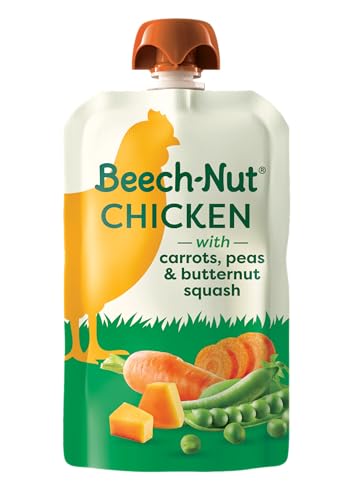 Beech-Nut Chicken Baby Food Pouches with 4g of Protein, Chicken Carrots Peas & Butternut Squash, Baby Puree Meat Baby Food Pouch, Stage 2, 3.5 oz Pouch (12 Pack)