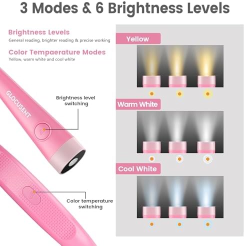 Glocusent Book Light, 3-Color & 6-Brightness Reading Light, Bendable Neck Light, 80-hr Lasting Rechargeable Lamp, Perfect Book Light for Reading in Bed, Knitting, Camping, Repairing, Book Lovers Gifts