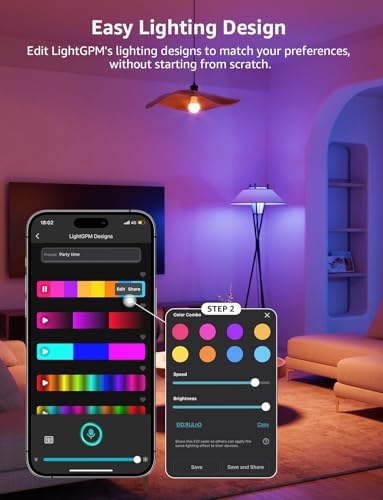 Lepro B1 AI Smart Light Bulbs - WiFi & Bluetooth RGBWW Color Changing LED Bulb Compatible with Alexa & Google Assistant, AI Generated Lighting LLM, AI Voice Control, Music Sync, 2.4GHz Only, 2 Pack