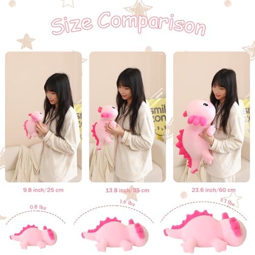 SQEQE Weighted Axolotl Plush, Weighted Axolotl Stuffed Animal, Cute Plushies Soft Pink Pillow Toy Gift for Kids Adults 23.6 Inch, 3.1 Lbs