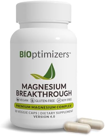 BIOptimizers Magnesium Breakthrough Supplement 4.0-7 Forms of Mg: Glycinate, Malate, Citrate, and More - Natural Support for Sleep and Cognitive Function - 30 Capsules- Calming Vitamins Complex