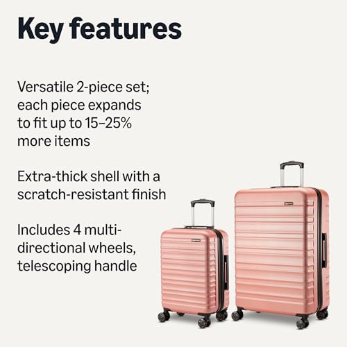 Amazon Basics 2-Piece Set (21", 30"), Hardshell Suitcases With Wheels, Expandable For Up to 25% More Space, With Scratch-Resistant Surface, Four Multi-directional Wheels, Rose Gold