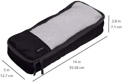 Amazon Basics Slim Packing Cubes for Travel, Packing Organizers, 4-Piece-Set With Double Zipper Pulls and Mesh Top Panel, 100% Durable Polyester, Black, 14"L x 5"W x 3"H