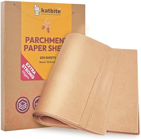 Katbite 200Pcs 12x16 In Unbleached Parchment Paper for Baking, Precut Parchment Paper Sheets, Heavy Duty Flat Baking Paper, Half Sheet Baking Sheets for Baking Cookies, Cooking, Air Fryer, Oven