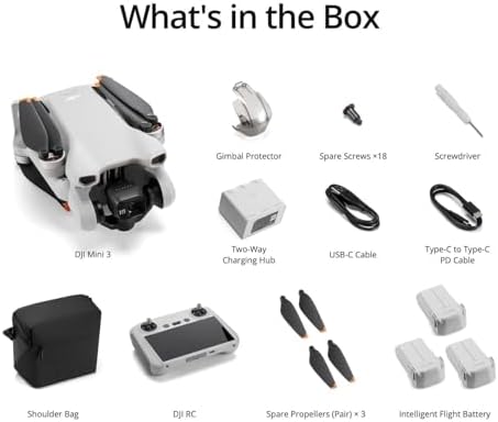 DJI Mini 3 Fly More Combo (DJI RC), Drones with Camera for Adults 4K, 3 Batteries for 114-min Flight Time, Vertical Shooting, 32800ft (10km) Video Transmission, Lightweight Mini Drone for Beginners