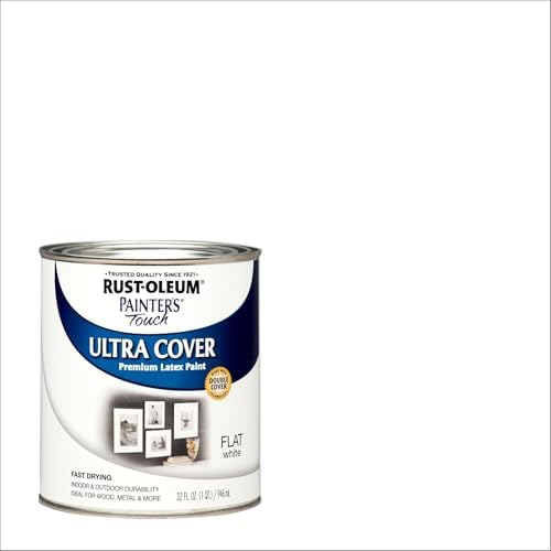 Rust-Oleum 1990502 Painter's Touch Latex Paint, Quart, Flat White 32 Fl Oz (1 Quarts Pack of 1)
