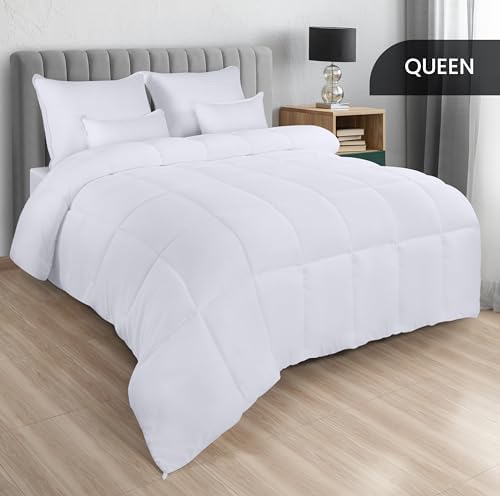 Utopia Bedding Comforters Queen Size, All Season Duvet Insert, Down Alternative Box Stitched Bed Comforter with Corner Tabs, Machine Washable (White)
