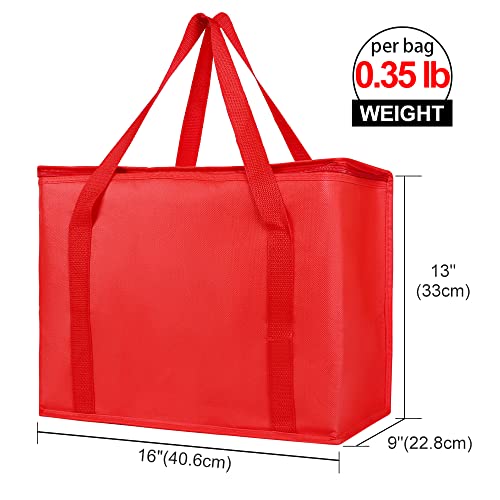 Bodaon 2-Pack Insulated Reusable Grocery Bag with Zippered Top, X-Large Insulated Food/Pizza Delivery Bag, Frozen Foods Cold, Cooler Shopping Bags, Red