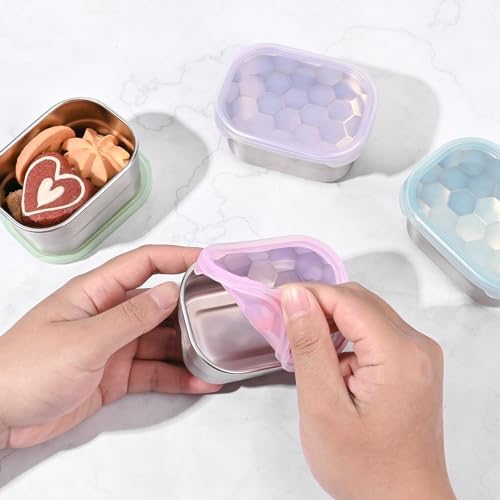 8oz Small (1 CUP) Stainless Steel Snack Containers for Kids and Toddlers (Ages 1-3) | Easy Open Leak Proof Food Containers with Silicone Lids - Perfect Metal Lunch Box for Daycare and School