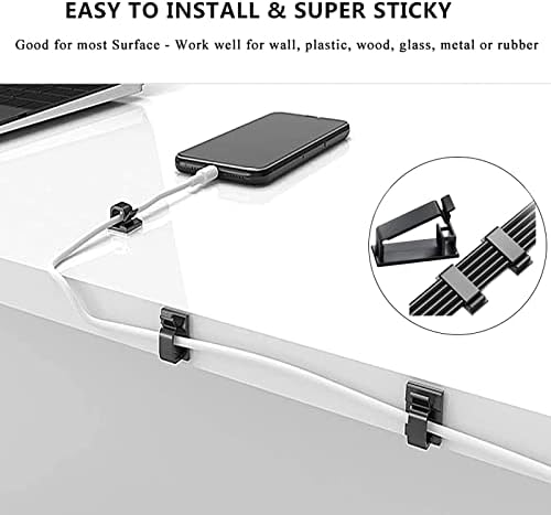 N NOROCME 192 PCS Cable Management Kit 4 Wire Organizer Sleeve,11 Cable Holder,35Cord Clips 10+2 Roll Cable Organizer Straps and 100 Fastening Cable Ties for Computer TV Under Desk, black,clear