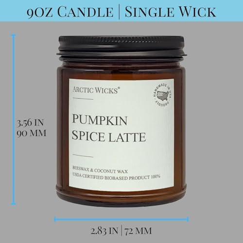 Scented Coconut Beeswax Candles | Coconut Beeswax Non Toxic Candle 9oz Amber | Farmhouse Candles Non-Toxic Clean Burn 100% USDA Certified Biobased (Pumpkin Spice Latte)