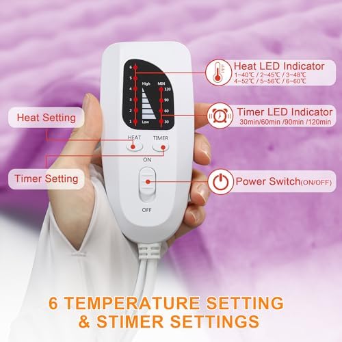 Electric Heating Pads,Heating Pad for Back,Shoulder,Hot Pad for Neck and Arms,Abdomen,Moist Heated Pad for Legs and Knee,Auto Shut Off(Light Purple, 24''×12'')