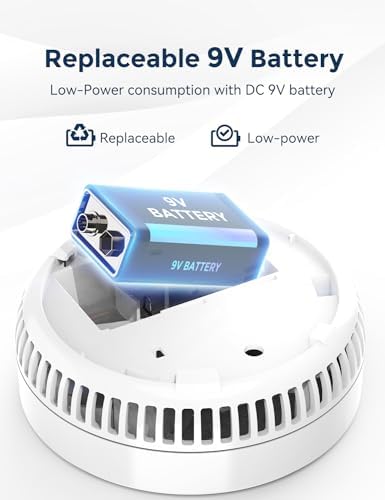 Ecoey Smoke Alarm Fire Detector, Battery Included Photoelectric Smoke Detector with Test Button and Low Battery Signal, Small Fire Alarm for Home, Bedroom FJ136GB, 6 Packs