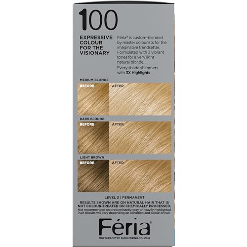 L'Oreal Paris Feria Multi-Faceted Shimmering Permanent Hair Color, 100 Pure Diamond, Hair Dye Kit, Pack of 2