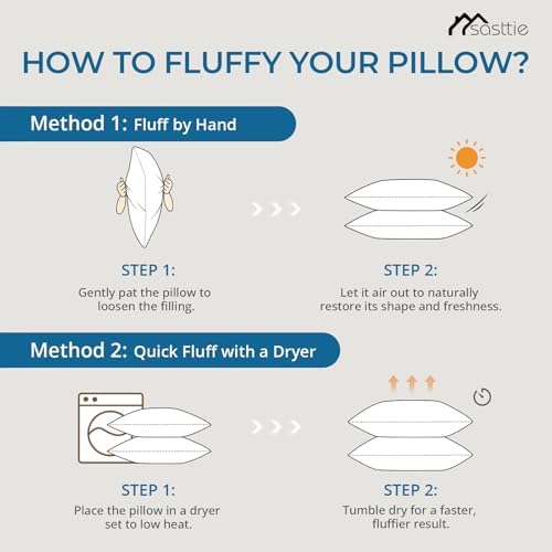 Sasttie Pillows Queen Size Set of 2, Bed Pillows for Side, Back, and Stomach Sleepers - Oeko-Tex Certified Down Alternative Plump Filling - Hotel Quality and Machine Washable, 2 Pack