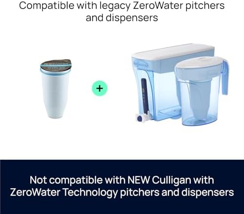 Culligan ZeroWater Official Replacement Filter - 5-Stage 0 TDS Filter Replacement - System IAPMO Certified to Reduce Lead, Chromium, and PFOA/PFOS, 4-Pack