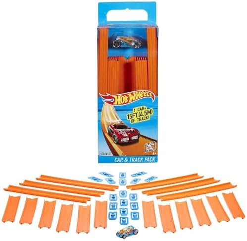 Hot Wheels Toy Car Straight Track Set with 37 Component Building Parts & 1:64 Scale Vehicle (Amazon Exclusive)