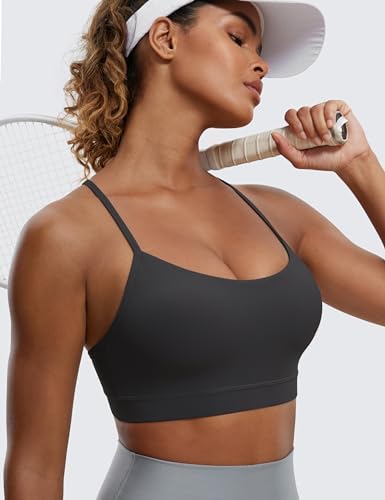CRZ YOGA Butterluxe Womens Y Back Sports Bra - Padded Racerback Low Impact Spaghetti Thin Strap Workout Yoga Top