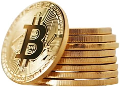 10 Pcs Bitcoin Coin Souvenir with Coin Case, Physical Bitcoin Collection, Gold Plated Bitcoin for Commemoration, Crypto Currency Coin BTC for Gift, Gold Bitcoin Tokens
