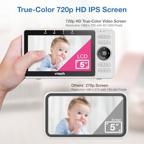 VTech Upgraded Smart WiFi Baby Monitor, 1080p FHD Camera and 5" HD IPS Display, Free App with Motion Video, Sound/Motion Detection and Notifications, Fully Remote Pan-Tilt-Zoom: VM901