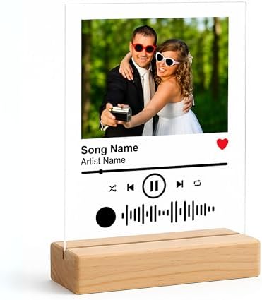 NEXT DAY SHIPPING Song Plaque with Wooden, Acrylic, Led Light Stand - Personalized Music Plaque Photo Gift Personalized Couple Gift ideas Anniversary Celebration Gift