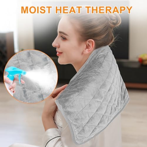 Weighted Heating Pad-Electric Heating Pads for Back,Neck,Abdomen,Moist Heated Pad for Shoulder,Knee,Hot Pad for Arms and Legs,Dry&Moist Heat & Auto Shut Off(Weighted Silver,12''×24'')