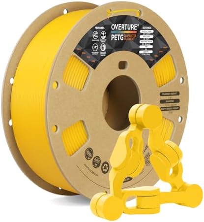 OVERTURE PETG 3D Printer Filament 1.75mm, Neatly Wound Durable PETG 1kg Spool (2.2lbs), Strong Toughness Filament, Dimensional Accuracy +/- 0.02mm, Fit Most FDM Printers (Yellow)