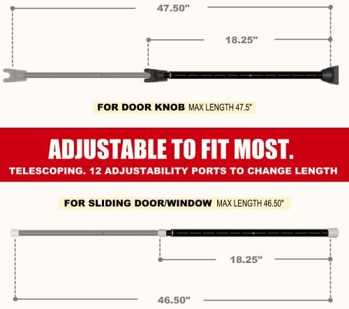 SECURITYMAN 2-in-1 Door Security Bar & Sliding Patio Door Security Bar (2 Pack) via Interchangeable Caps - Heavy Duty Iron Construction Door Stoppers for Home, Apartment, Travel Hotel - Black