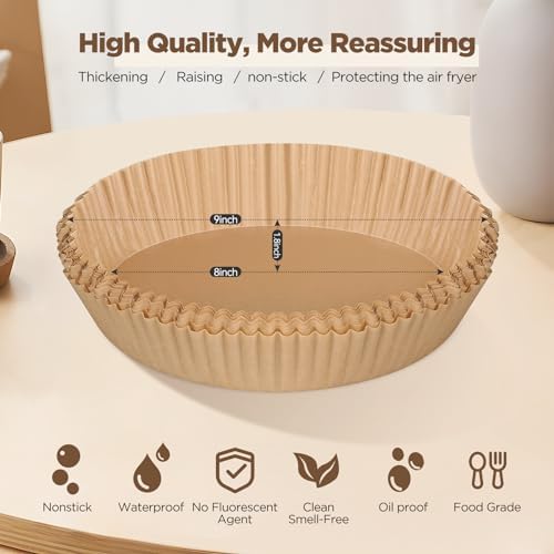 Air Fryer Liners Disposable, 200PCS Non-stick Oil Resistant Air Fryer Parchment Paper Liners, 8 Inch Air Fryer Liners, Round Airfryer Liners for 5-8QT Air fryer, Baking, Roasting Microwave