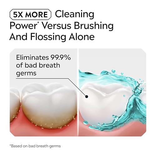 Listerine Cool Mint Alcohol Free Mouthwash, Bad Breath Germ Killing, Bad Breath Treatment Oral Rinse for Adults; Cool Mint Flavor, 500 mL, 6 Pack