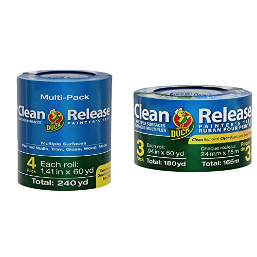 Duck Brand Clean Release Blue Painter's Tape 1.5-Inch x 60 Yards, 4 Rolls and Clean Release Blue Painter's Tape 1-Inch x 60 Yards, 3 Rolls