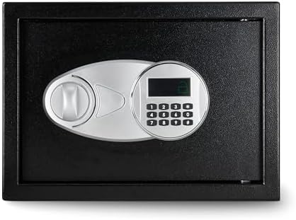 Amazon Basics Steel Security Safe and Lock Box with Electronic Keypad, for Cash, Jewelry, Documents, Black, 0.5 Cubic Feet, 13.8" W x 9.8" D x 9.8" H