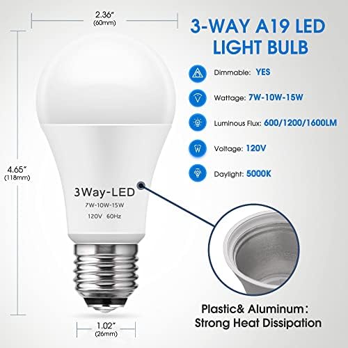 Briignite LED Light Bulbs, ๐๐๐๐ฒ ๐๐๐ ๐๐ข๐ ๐ก๐ญ ๐๐ฎ๐ฅ๐๐ฌ 50 100 150W Equivalent, Three Way A19 Light Bulbs E26 Medium Base, Daylight White 5000K, 500lm-1000lm-1500lm, 2Pack