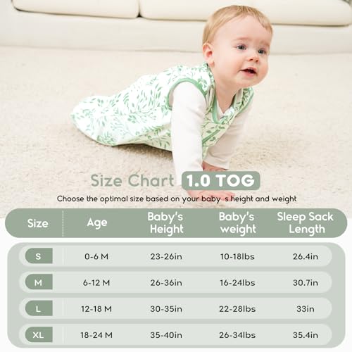 Yoofoss Baby Sleep Sack 6-12 Months TOG 1.0 Baby Wearable Blanket, 2 Pack 100% Organic Cotton Infant Toddler Sleeping Sack 2-Way Zipper Lightweight Sleep Sack