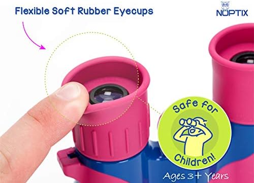 Binoculars for Kids, Girls or Boys Real Kids Binoculars in Vibrant Pink Blue - includes Sticker Book with 40 Bird Species - Kids Toys Small Binoculars, Toddler Binoculars