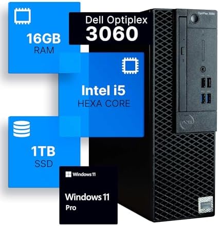 Dell Optiplex 3060 Desktop Computer | Intel i5-8500 (3.2) | 16GB DDR4 RAM | 1TB SSD Solid State | Windows 11 Professional | Home or Office PC (Renewed)